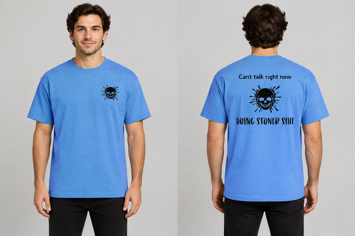 Can’t Talk Right Now Skull Graphic Tee – Blue