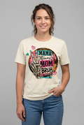 Model wearing the Mama Mommy Mom Bruh graphic tee