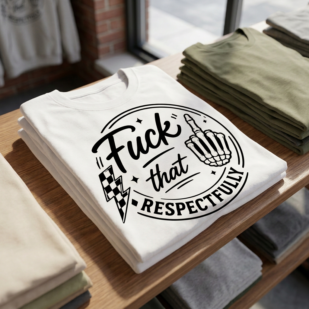 Folded white Fuck That Respectfully graphic tee