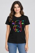 Boo-tiful Vibes Rainbow Ghost & Hearts Graphic Tee – Black