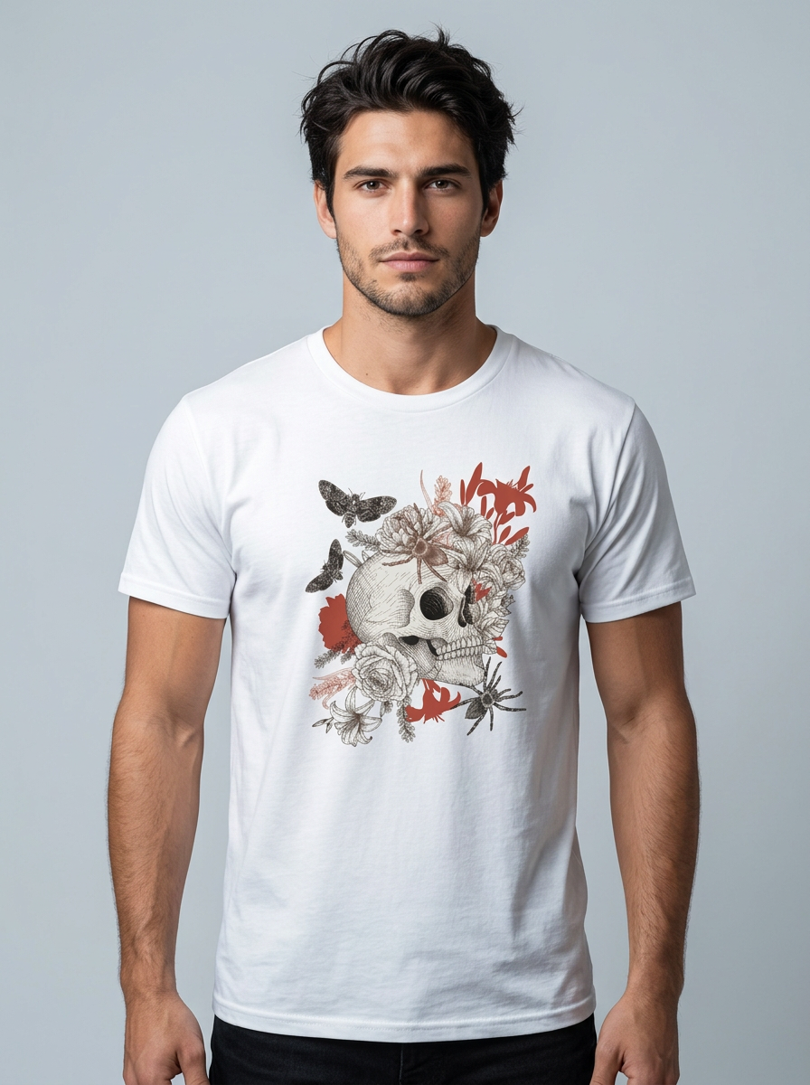 “Wear Your Edge: Skull & Floral Graphic Tee”